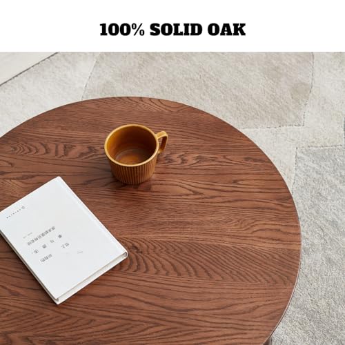 Vadisun 100% Solid Oak Wood Mini Coffee Table, Round Cofffe Table Side Table w/Solid Wood Legs, Walnut Mid Century Coffee Table Sturdy Table for Bedroom Balcony Living Room (23.62\" D x 13.78\" H)