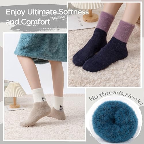 Image of SISOSOCK 5 Pairs Fuzzy Soft Cozy Comfy Socks Warm Birthday Gifts for Women