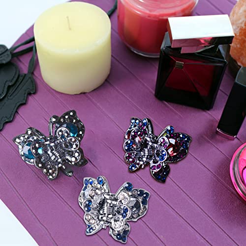 WSERE 6 Pack Vintage Mini Hair Jaw Clips Metal Rhinestone Butterfly Hair Claw Clips Crystal Small Claw Hair Clips for Women Girls Thin/Thick Hair Styling, Non Slip Cute Decorative Shiny Hair Clamps - Thumbnail 6