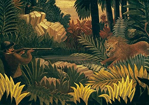 Tableau Henri Rousseau la chasse au lion pour décoration de salon moderne 60x90 cm