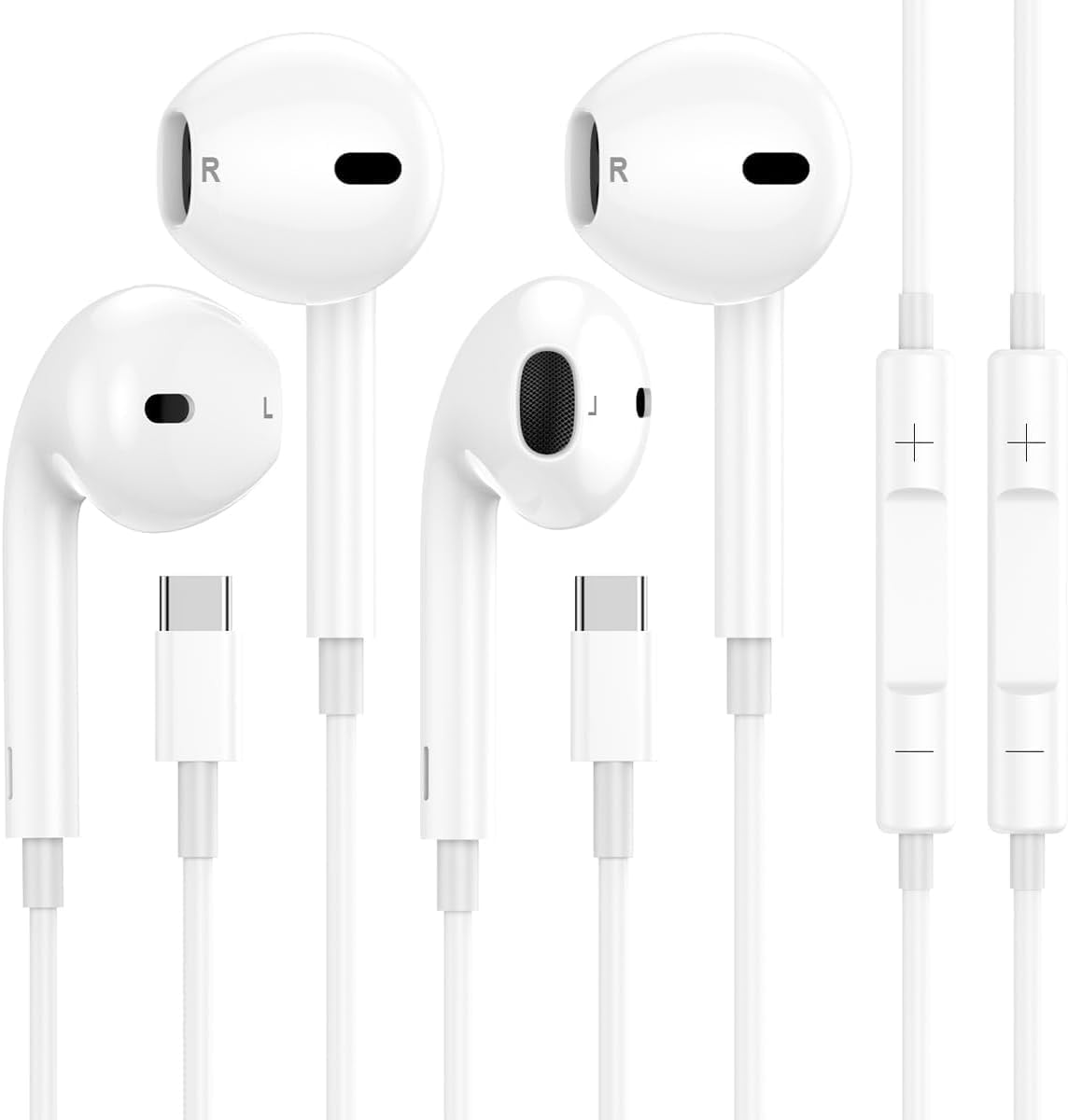 2 Pack-USB C Headphones for iPhone 15 Pro Earbuds Type C Wired Earphones with Mic & Remote Control Noise Cancelling for iPhone 15 Pro/PM, iPad Pro, Galaxy S23/S22/S21/Ultra Note 10/20, Pixel 7/6/6