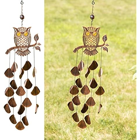 VP Home 30-inch Rustic Copper Tribal Owl Wind Chimes for Outside Unique Tribal Owl Windchimes Outdoor Decorations Garden Decor Owl Gift for Women, Mom, Grandma, Unisex Cover