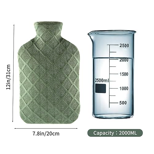samply Hot Water Bottle with Soft Cover, 2L Hot Water Bag for Menstrual Cramps, Neck and Shoulder Pain Relief, Hot and Cold Therapies, Hand Feet Warmer, Green