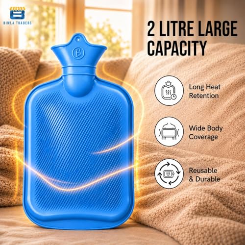Image of Btag Hot Water Bag (2Ltr) for Pain Relief | Non-Electric Rubber Heating Bottle Period Cramps, Body Aches | Long Heat Retention | Wide Mouth with Leak Proof Cap & Skin Friendly Material (Blue)