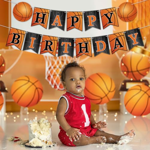 Image of Hooqict Basketball Happy Birthday Banner Birthday Party Decorations Basketball Party Banner Garland Sign for Kids Boys Men Sport Theme Game Day Decorations Supplies