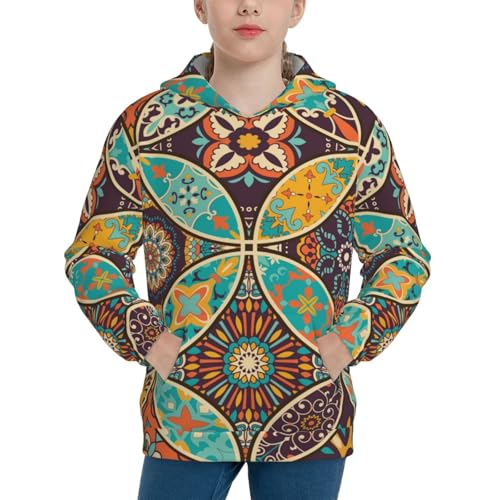 Mandala Flower Element Kids Pullover Hoodies Boys Sweatshirts Girls Athletic Clothes with Pocket