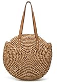 Womens Large Straw Beach Tote Bag Hobo Summer Handwoven Bags Purse with Pom Poms (B-Khaki)
