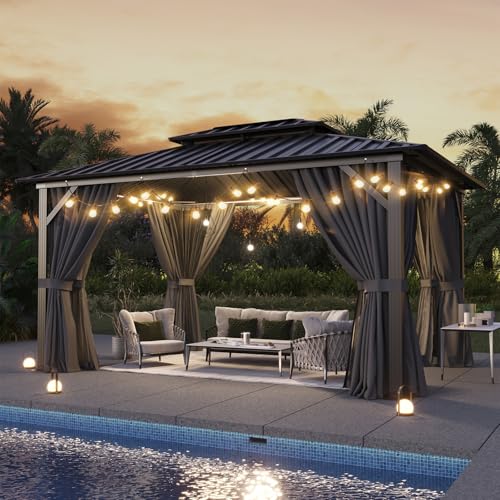 image for Aoxun 10'x12' Hardtop Gazebo, Aluminum Frame Canopy with Double Galvan