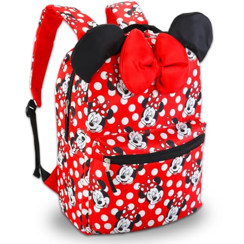 Minnie Mouse Backpack with Ears and Bow for Girls - 16” Minnie Mouse School Backpack Plus Water Bottle, Bookmark, More | Deluxe Bundle Minnie Mouse School Bag for Kids2