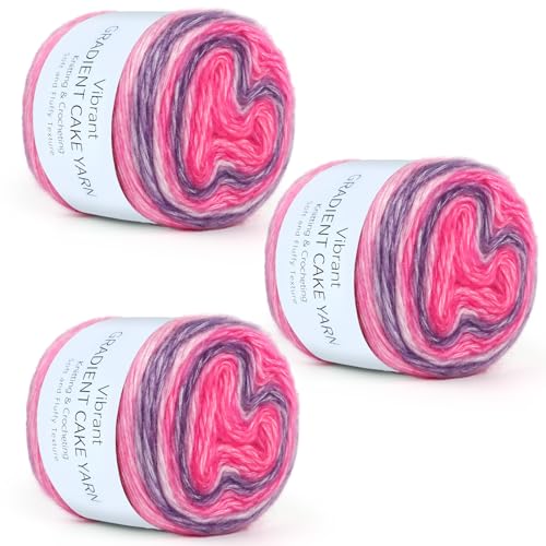 Image of Aeelike Cake Yarn for Crocheting, 3 Skeins Gradient Yarn 100g (3.52 oz) 245m (267 Yards) # 3 Light Weight, Soft Ombre Yarns Fairyland Yarns Rainbow for Making Colorful Crafts, Lotus Purple Gradient
