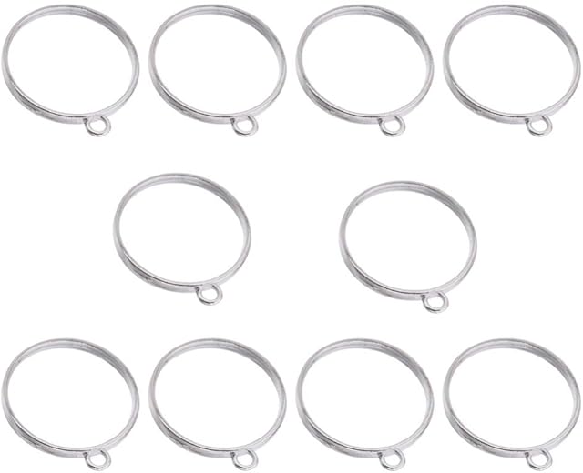 HEALLILY Round Open Back Bezel Pendant Hollow Frame Pendant Blanks for DIY Resin Jewelry Crafts 20Pcs (Silver)