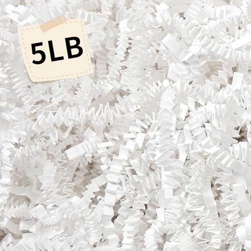 Ribbonlic 5 lb White Crinkle Cut Paper Shred Filler Wedding Shredded Paper for Gift Box Baskets White Crinkle Filler for Holiday Wrapping Bridesmaid Gifts Engagement Filling Birthdays Decor