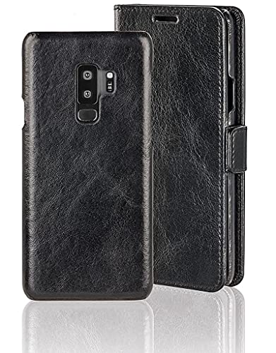 PAZZiMO Étui de Protection en Cuir véritable pour Samsung Galaxy S9 Plus 2 en 1 avec Coque de Protection magnétique Amovible en Cuir véritable avec Compartiments pour Cartes Noir Cover