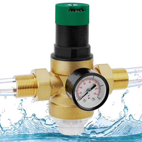 Riduttore di Pressione Acqua 3/4, DN 20 Regolatore di Pressione Acqua, con Manometro, Filtro a Maglia, per Negozi, Aree Esterne, Fabbriche, Famiglia