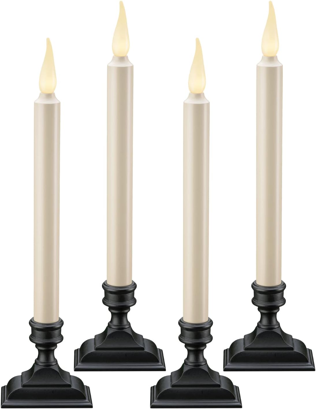 FPC1650-4 Battery Operated Flameless 12 inch Taper Candle and Base with 3D Warm White Flickering Flame and 6 Hour Automatic Timer, Pack of 4