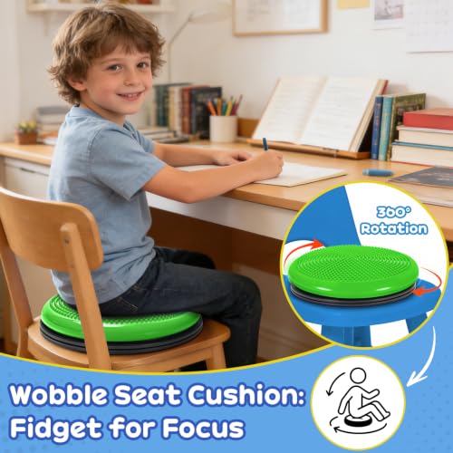Image of Wobble Cushion, Fimeetoy 360Spinning Wiggle Seat, ADHD Sensory Chair,Flexible Seating in Classroom & Home,ADHD Tools for Kids,2-in-1 Detachable Balance Pad,Fidget for Focus-Green