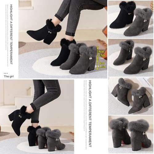 Botines de tacón grueso cómodos contra el frío para mujer 6