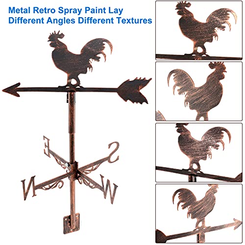 Dyna-Living Wetterhahn Windfahne Weather Cock Wetterfahnen Weather Vane Metall Cockerel Weathervane Retro Wind Vane Mini Hahn Wetterfahne fur Wind Direction Indicator und Roof Decoration