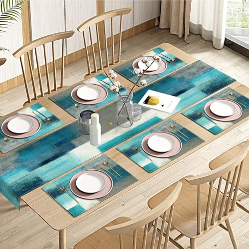 Emvency Farmhouse Table Runner and Placemats Set of 6,...