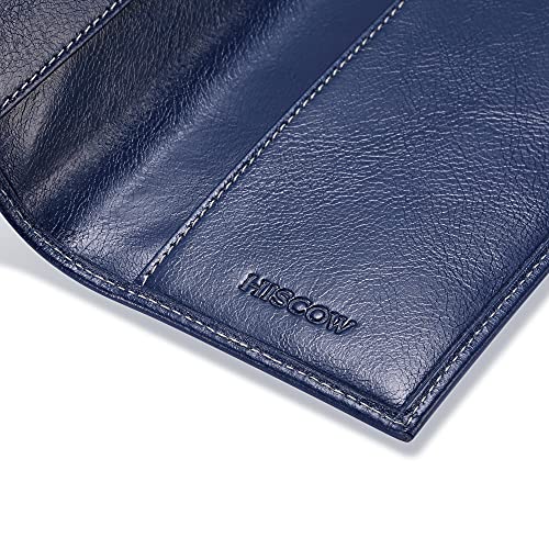 Image of HISCOW Minimalist Checkbook Cover - Full Grain Leather, Antiqued Blue, One Size, Minimalist