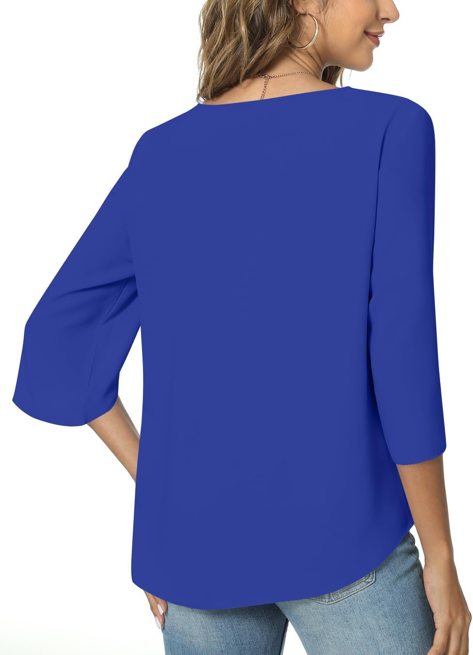 TAOHUADAO Womens 2026 Summer 3/4 Sleeve Tunic Tops Chiffon Work Blouse V-Neck Dressy Casual Shirt - Image 3