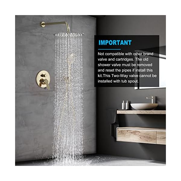 Gabrylly shower system polished gold rain shower head system for bathroom with high pressure 10 rain shower head and 5 setting handheld shower head set  urban country home decor