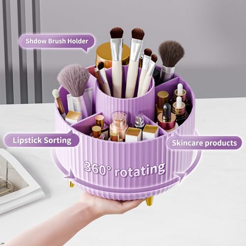Image of fanado 360 Rotate Makeup Brush Holder Organizer, Makeup Organizers Countertop, Makeup organization and Skincare Storage for Vanity, Desktop, Bathroom (Purple)