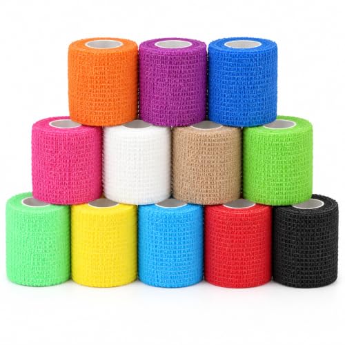 Tigratigro Vendaje Elástico Autoadhesivo 12 Rollos 5cm x 4,5m Cinta Humana y Animal, Vendaje Deportivo No Tejido para el Cuidado de la Piel