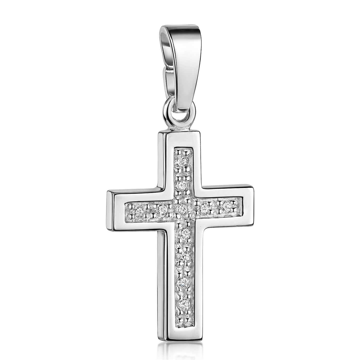 Kreuz Anhänger Silber 925 Zirkonia Kette für Damen und Mädchen KA-31 | Kettenanhänger wahlweise mit Kette aus hautverträglichem Sterlingsilber incl Schmuck Box von MATERIA by Matthias Wagner