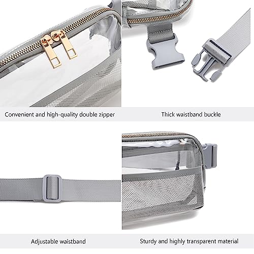 Image of Clear Belt Bag Stadium Approved for Women Men - Fanny Pack With Adjustable Strap, Crossbody Waist Bag for Concerts, Sports, Travelling, Hiking, Running (Grey)