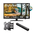 SYLVOX 19" RV TV with Wall Mount & Soundbar, 12 Volt TV with Built-in DVD Player, Google OS Voice Remote ATSC NTSC HDMI USB, AC/DC Powered, 12V TV for RV Camper Van Vehicle