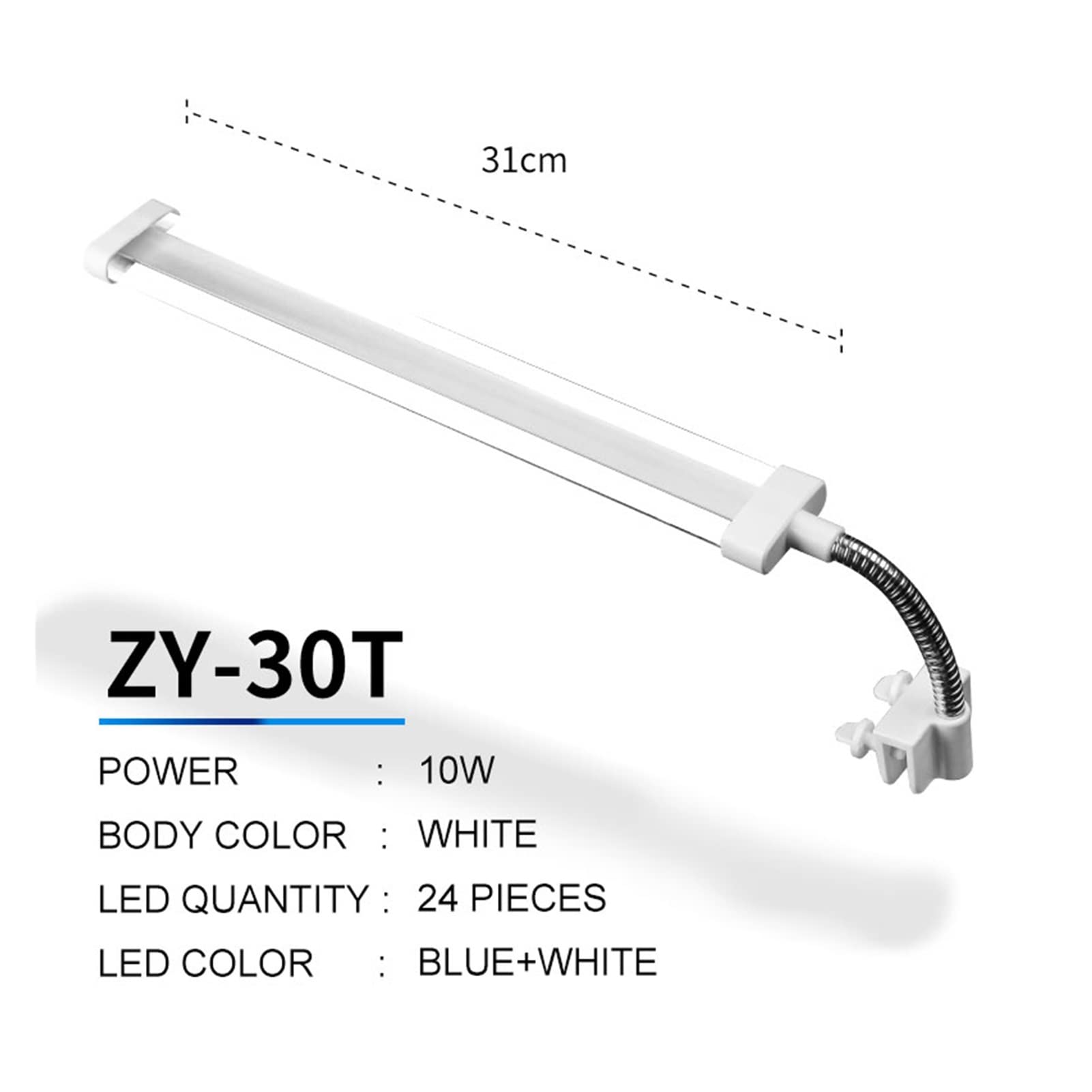 16 cm 23 cm 31 cm Acuario Cristal Iluminación LED Lámpara de Tanque de Peces LED Blancos y Azules Lámpara con Clip Impermeable Brazo Flexible (Color : ZY-10T)