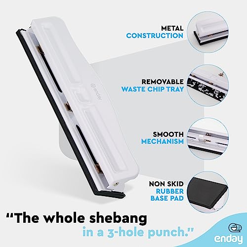 3 Hole Punch Heavy Duty, 3 Ring Hole Puncher for Binder, 10 Sheet Adjustable Paper Punch, Metal Three Hole Punch with Built-in Waste Chip Tray, Desktop 3 Hole Puncher Rubber Base, White - by Enday 3 51FvoS3sGDL
