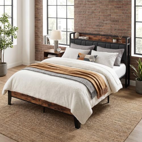 Image of LIKIMIO Full Bed Frame, Storage Headboard with Charging Station, Solid and Stable, Noise Free, No Box Spring Needed, Easy Assembly