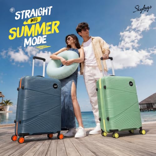 Image of Skybags Swirl Cabin Trolley Bag 56cm | Small Hard Luggage | 8 Wheels Suitcase for Travel | 3-Digit Combination Lock with Anti-Theft Zipper | Polypropylene | 3 Years Warranty - Unisex (Beige)
