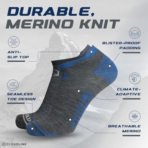 Image of CloudLine Ultralight Merino Wool Running Socks for Men and Women - Thin, Anti-Blister, Moisture Wicking, Made in USA - 3 Pair
