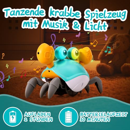 ECHOCUBE Interaktives Krabbelspielzeug, Interaktive Musikkrabbe, die automatisch Hindernissen ausweicht, Elektronische Musikkrabbe für Kinder Junge Mädchen ab 3 Jahren - Grün