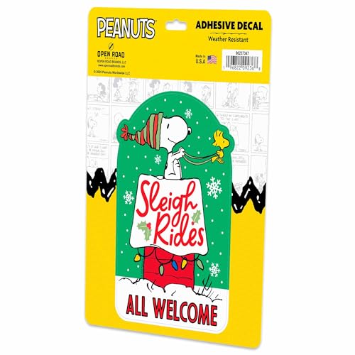 Image of Peanuts Sleigh Rides Adhesive Vinyl Decal - Cute Snoopy Christmas Sticker for Holiday Decorating