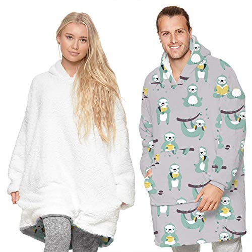 L&ieserram Oversized Oodie Blanket Hoodie Fluffy Fleece Hoodie Blanket for Women Men Kids Wearable Hooded Blanket with Big Pocket (Sloth - Image 2