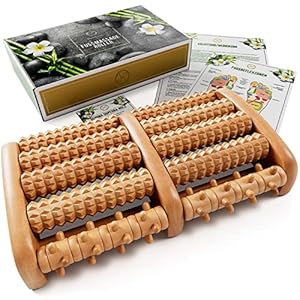 HELDSON® Premium Fußmassageroller Holz inkl.deutscher Anleitung und Karte für Fußreflexzonenmassage – Fussmassageroller Holz für Fußmassage – Fussroller Massage Holz Fersensporn Plantarfasziitis