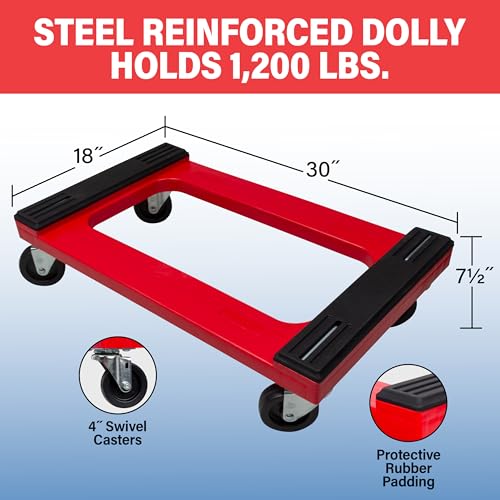 Akro-Mils RMD3018RC4PAR Plastic 4-Wheel Furniture Dolly with Steel-Reinforced Frame and 4-Inch 4-Way Swivel Casters, 1200 Lbs Capacity, 18-Inch x 30-Inch, Red by Akro-Mils - Image 2