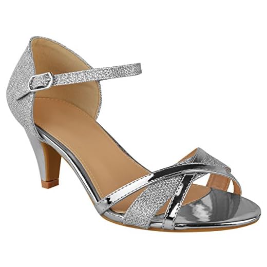 Heelberry Las Mujeres Tacón de Señoras bajo Boda Nupcias Plata Sandalias Fiesta Zapatos de Tiras Punta Abierta - Plata Metálico, 39