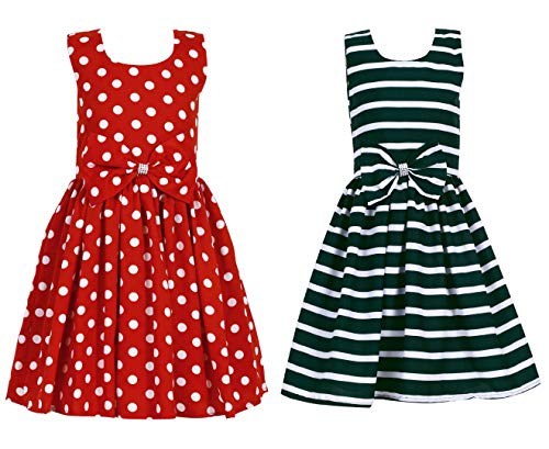 Image of Casual Frock for Baby Girls,Blue Printed and Olive Printed,Pack of 2