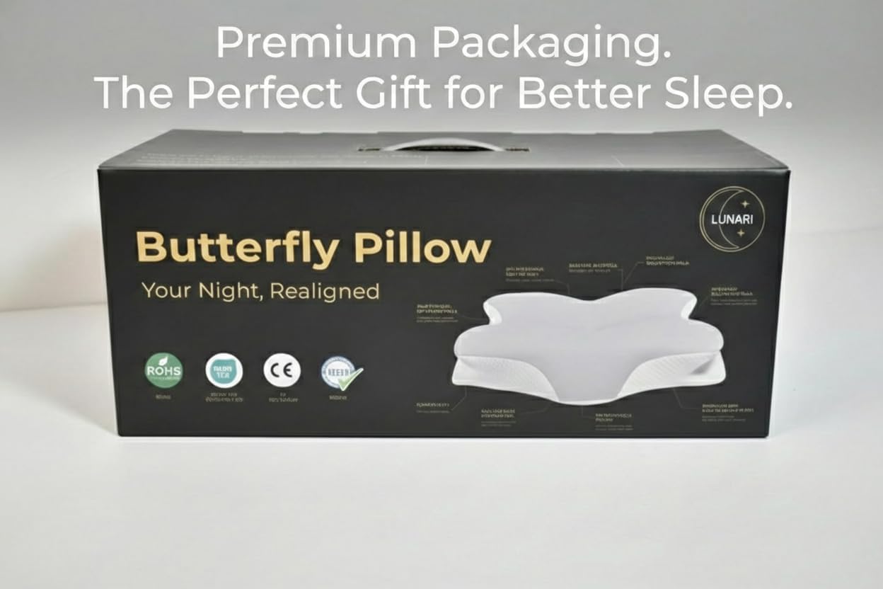 Lunari Butterfly Cervical Pillow – Orthopedic Memory Foam Neck Support Pillow for Neck Pain Relief, Ergonomic Cooling Pillow for Side & Back Sleepers