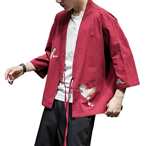 Men's Lightweight Kimono Cardigan Jackets Hip Hop Premium Cotton Blend Coat Outwear Open Front Cloak Cape - Thumbnail 3