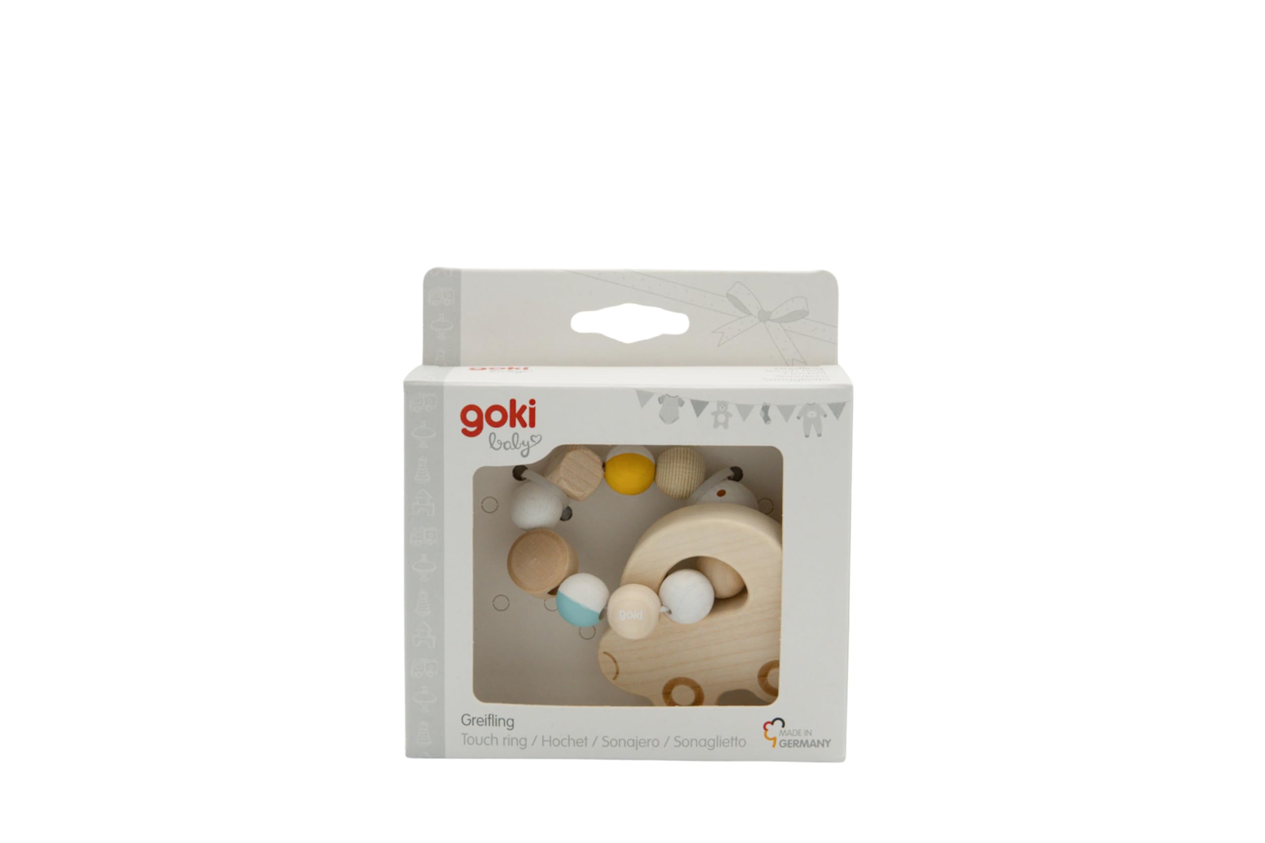 goki baby 65339 - Hochet en bois en forme de voiture pour bébé - Fabriqué en Allemagne - Bleu - Jouet de motricité naturel pour favoriser le réflexe de préhension, dès la naissance