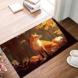 JEDTAKCT Schmutzfangmatte Mit Herbstsonnenfuchs, Waldtierlandschaft Fußmatte, rutschfeste Willkommensmatten, Strapazierfähige Fußmatten Für Innen Dekoration, Senfgelb Haustürmatten, 40X60Cm