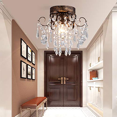 Q&S Small Crystal Ceiling Light Fixture Flush Mount,Black Ceiling Lights Modern Chandelier,Bedroom Hallway Closet Light Fixture Ceiling,Dia9.5 1 Light. #TOP2