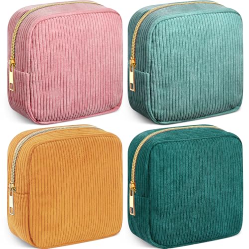 Image of Dansydaisy 4 Pcs Sanitary Napkin Storage Bag Retro Corduroy Period Bag for Gift School Teen Makeup Mini Preppy Cosmetic Wallet Set for Women Teacher Portable First Period Cute Pad Pouch with Zipper