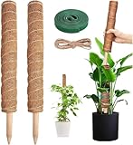 YAUNGEL Moss Pole, (16" X 2Pcs) Plant Support for Monstera, Coco Coir Poles Moss Stick Plant Pole for Plants Climbing to Grow Upwards, with 20M Twist Ties